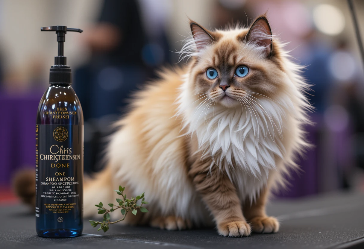 Show-ready Ragdoll cat with Chris Christensen Shampoo