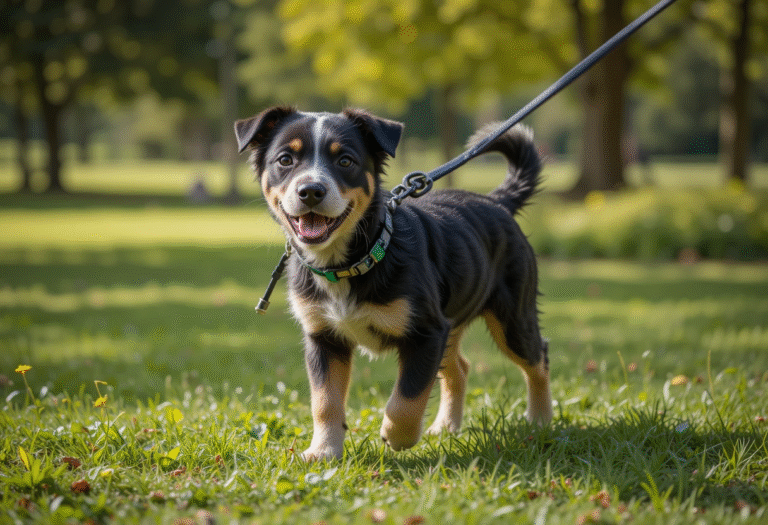 How to Stop Puppy from Biting Leash – Calm Puppy Walking on Leash Outdoors