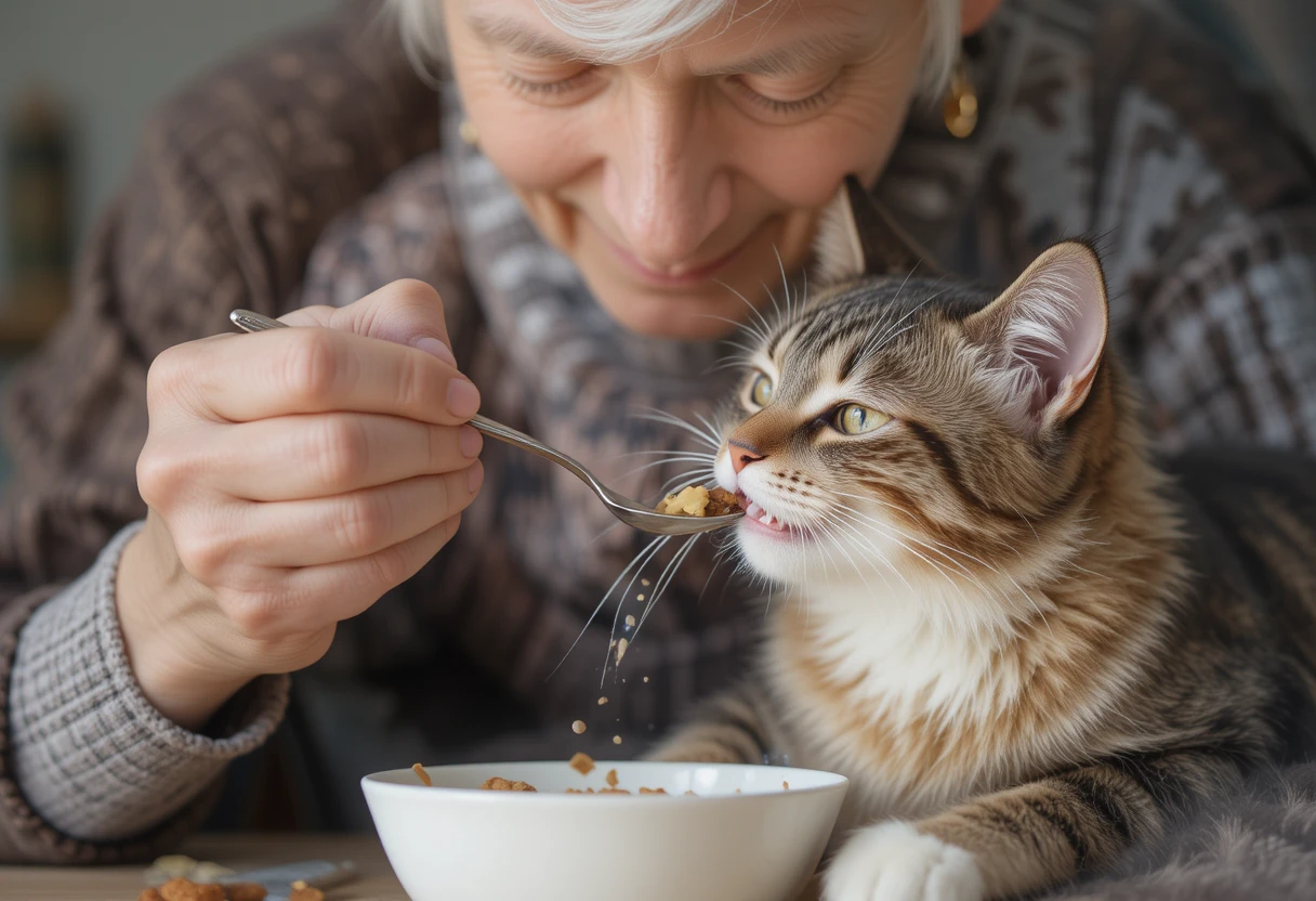 Top 10 Best Cat Foods for Senior Cats to Gain Weight 4 Feeding senior cat with nutritious food