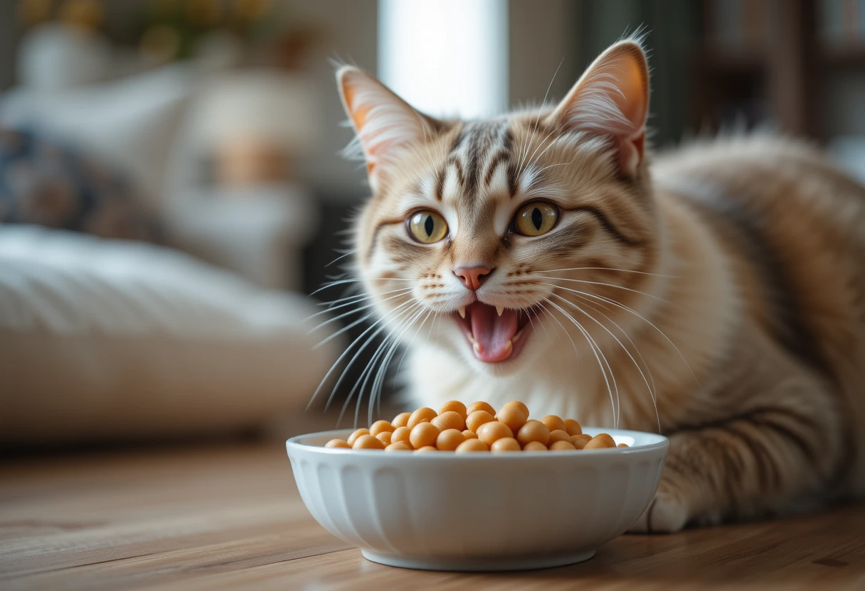 Happy senior cat eating the best wet food for senior cats with no teeth