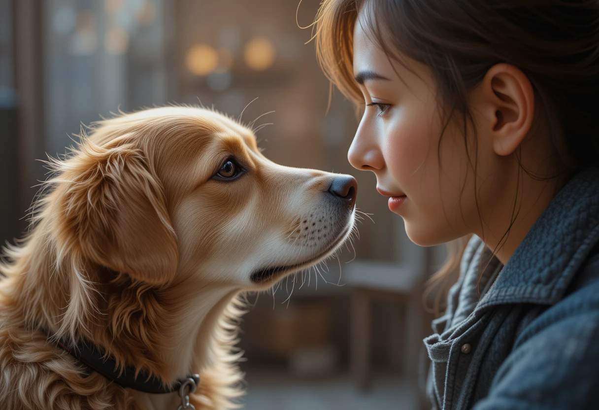 Why Does My Dog Follow Me Everywhere? Understanding Your Canine Shadow 3 Dog and owner sharing a loving gaze, showing the emotional bond behind why dogs follow their owners everywhere.