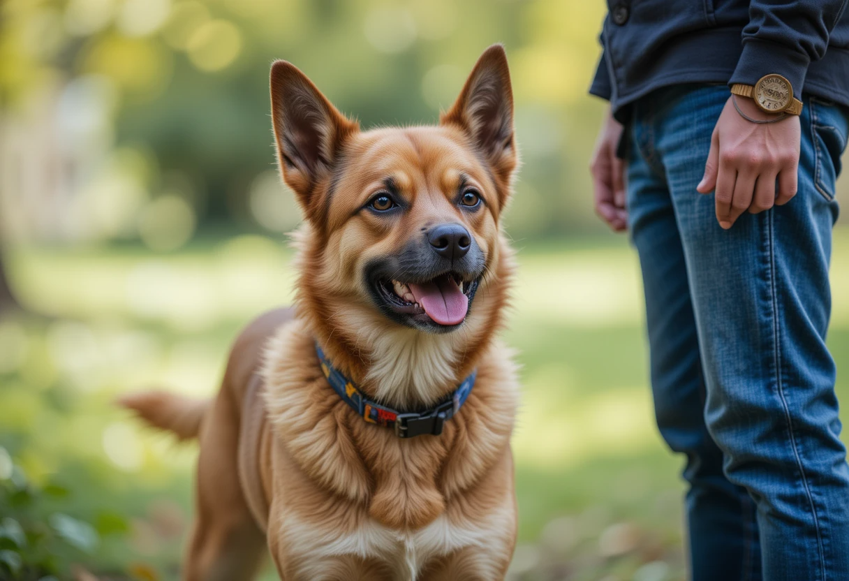 Why Does My Dog Follow Me Everywhere? Understanding Your Canine Shadow 4 A protective dog standing close to its owner, alert and watchful.