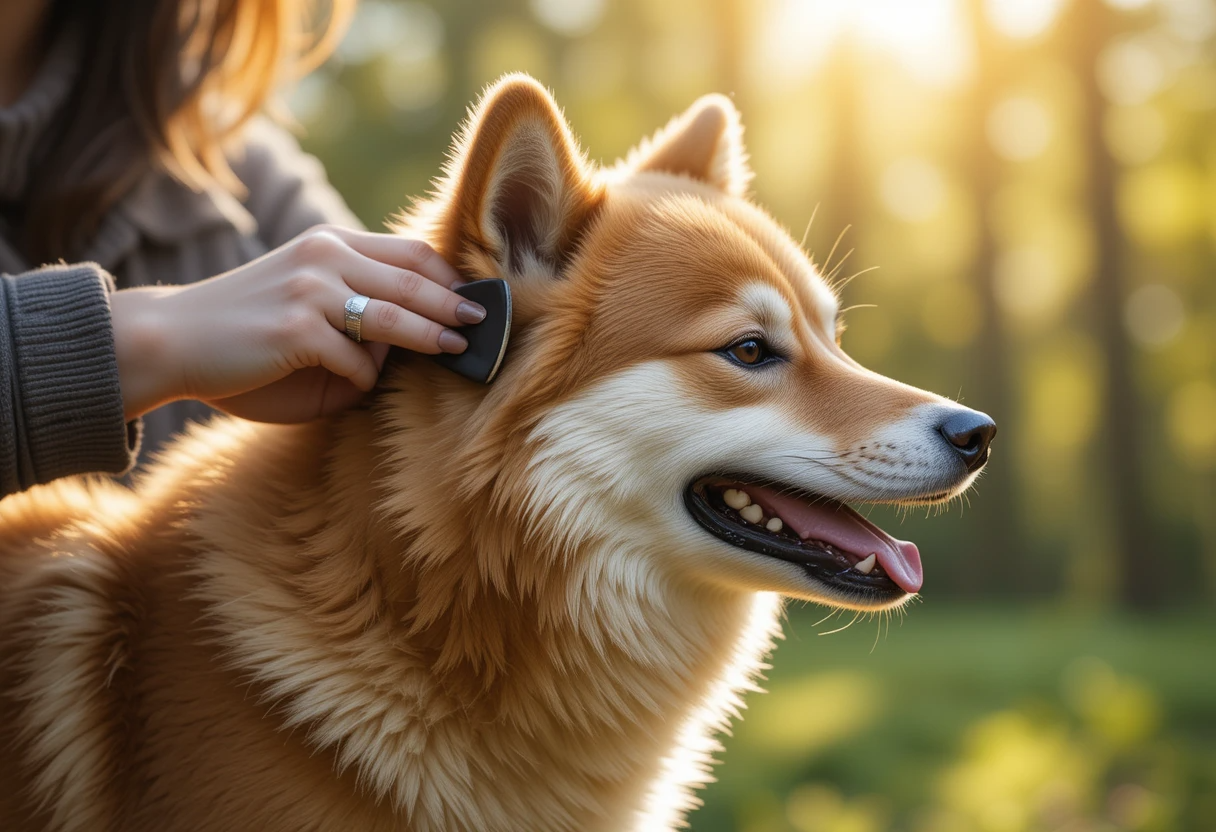 Top 10 Most Popular Japanese Dog Breeds Everyone Loves 5 Person grooming Shiba Inu with a brush outdoors, demonstrating grooming care for Japanese dog breeds