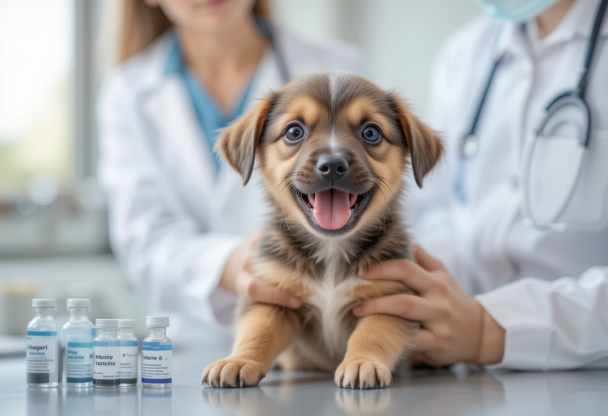 Puppy Schedule 8 Weeks Old – Free, Vet-Approved Daily Routine Inside 5 8-week-old puppy receiving a veterinary check-up with vaccinations and health care as part of a puppy schedule 8 weeks