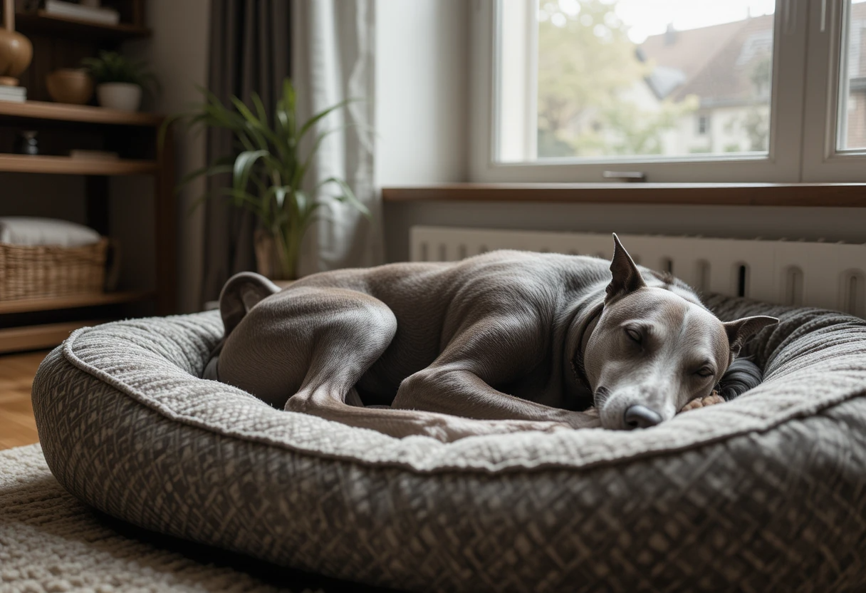 Top 8 Best Big Dog Breeds For Apartments 3 Greyhound dog sleeping peacefully in apartment