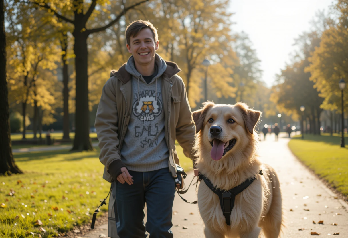 Top 8 Best Big Dog Breeds For Apartments 6 Dog owner walking large dog in city park