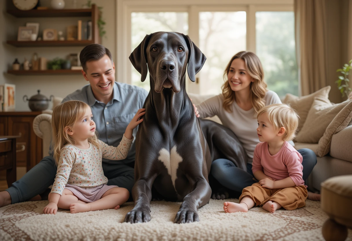 Are Great Danes Good With Small Kids 2 Calm Great Dane showing gentle temperament with small children in a family home