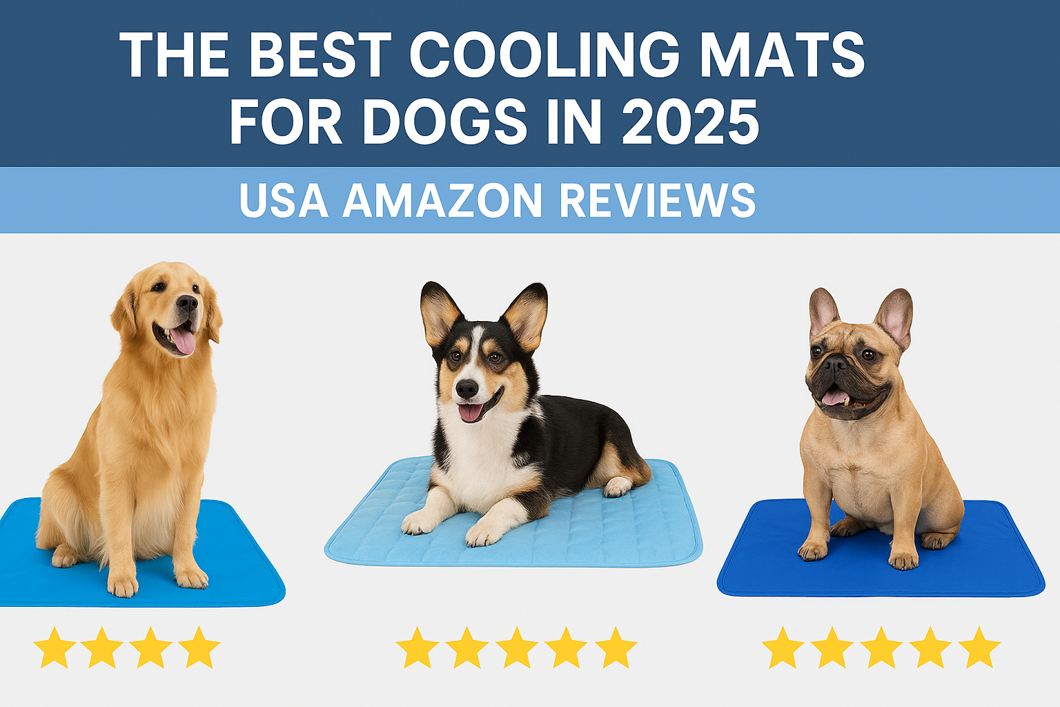 Best cooling mats for dogs in 2025 – Golden Retriever, Corgi, and French Bulldog on Amazon’s top-rated cooling pads, USA reviews.